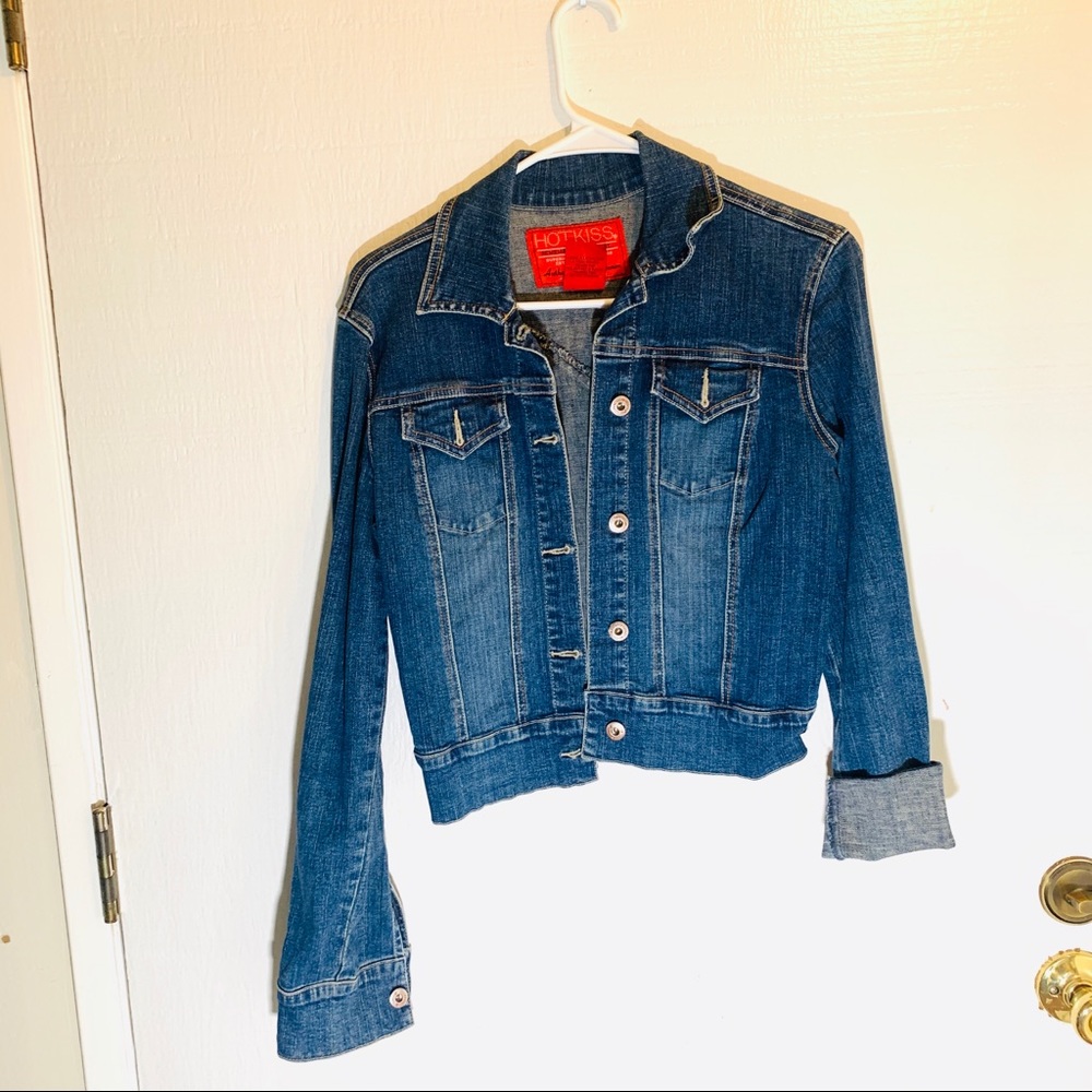 Casual stretch crop denim jacket